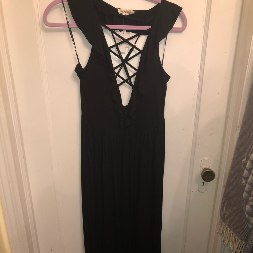 Long black maxi cotton dress